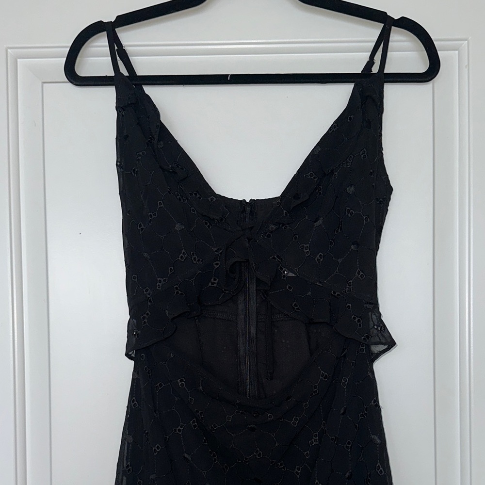 William B Black Eyelet Mini Ruffle Dress